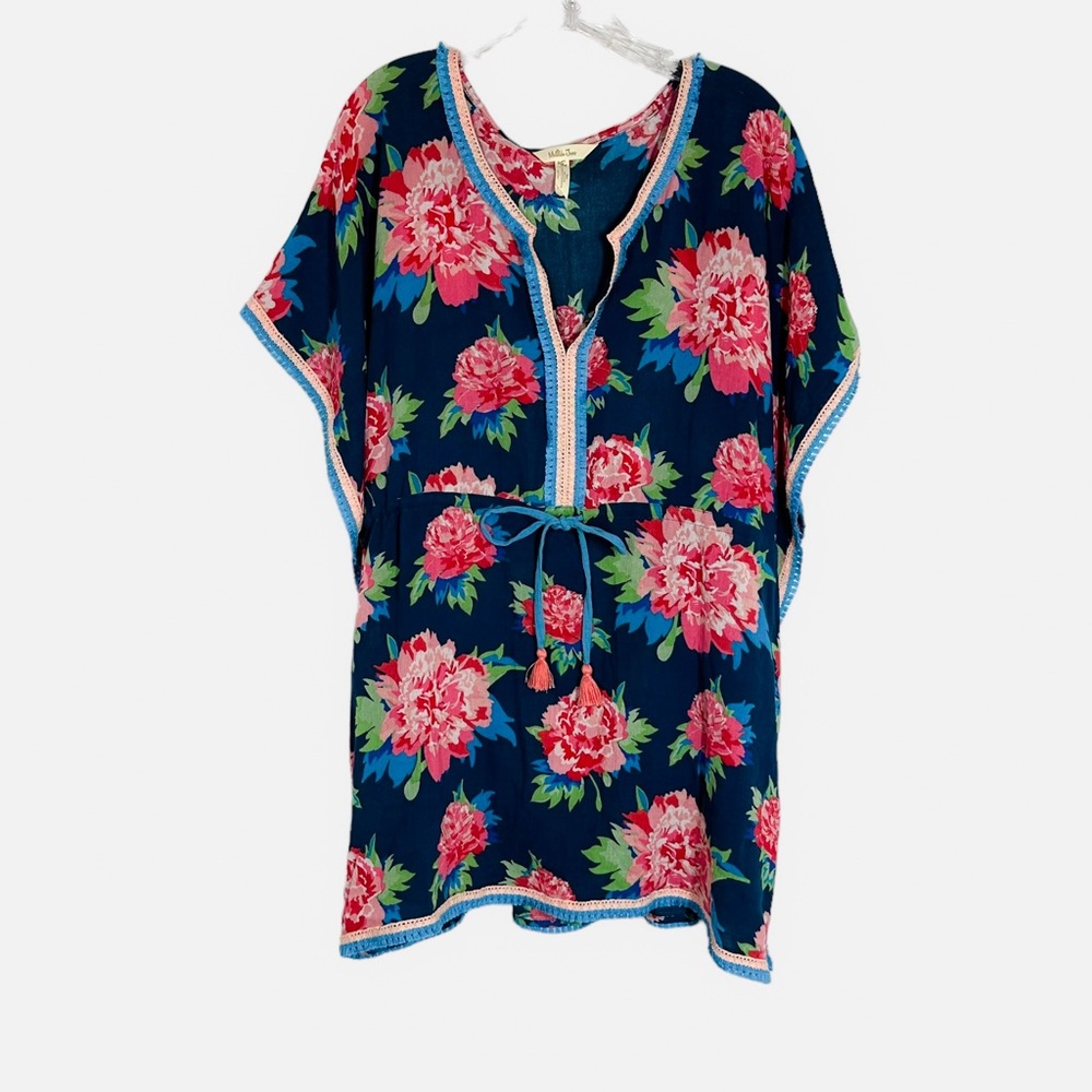 Matilda Jane Sz Medium Swim Cover Up Cool Shade Blue Floral Beach Vacation Coast